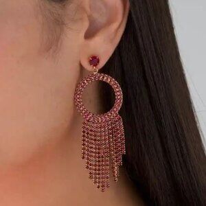 NWT WHBM Red/Gold Indulgent Fringe Hoop Earrings